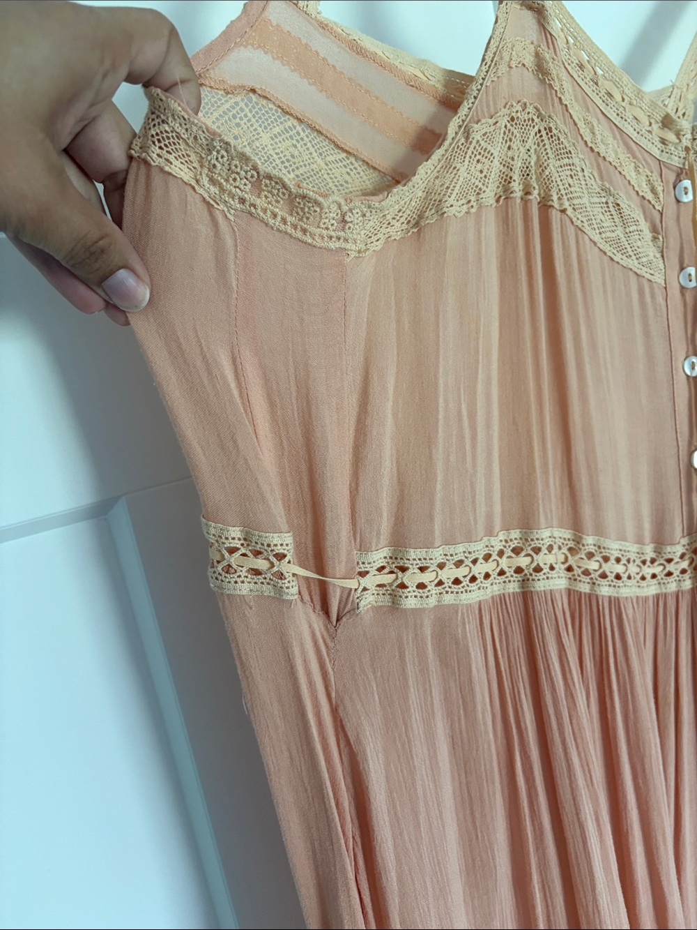 Spell Peach High-Low Lace Trim Maxi Dress - Picture 2 of 4